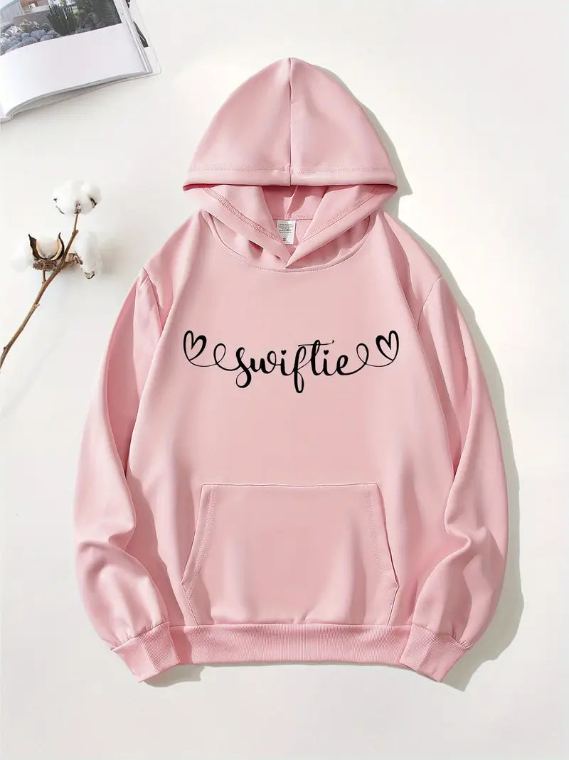 Chic Women's Black Hoodie with "Swiftie" Heart Design