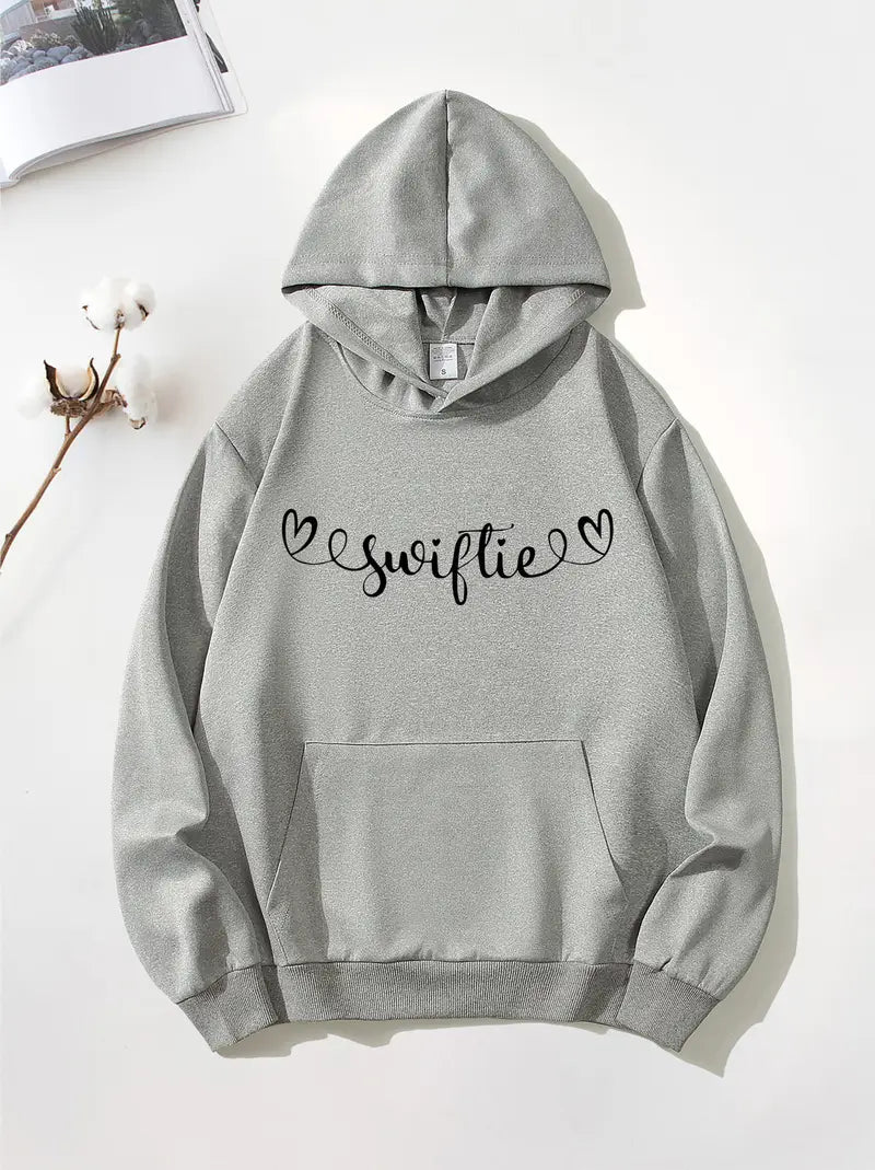 Chic Women's Black Hoodie with "Swiftie" Heart Design